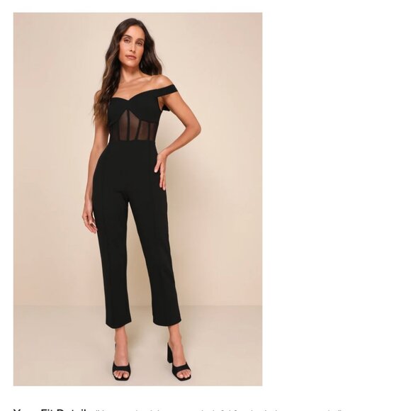 Lulus Sexy and Sophisticated Black Sheer Off-the-Shoulder Jumpsuit - Picture 1 of 1